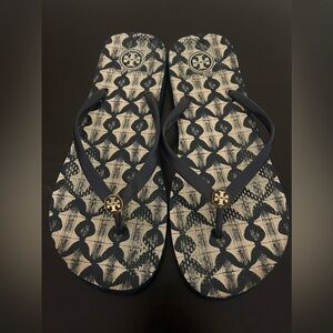 Tory Burch Navy Printed Flip Flops
